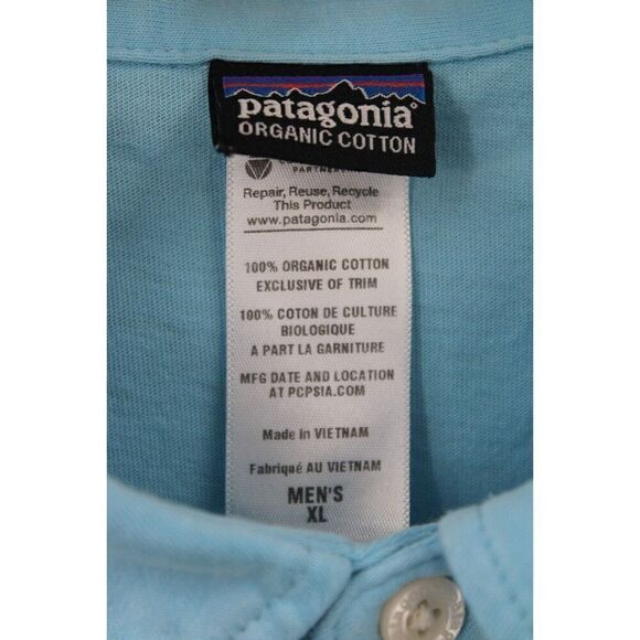Patagonia Light Blue Polo Shirt Fish Trout Logo Men’s XL 100% Organic Cotton - Picture 6 of 6
